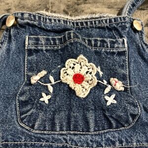 Young Hearts Denim Overalls Kids Size 6 Blue Floral Embroidered Crochet Bib